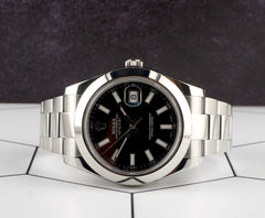 Rolex 41mm Datejust II Black Stick Dial Auto Oyster Steel Men's Watch 116300
