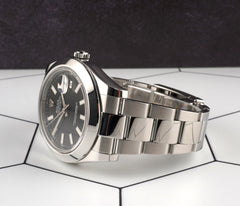 Rolex 41mm Datejust II Black Stick Dial Auto Oyster Steel Men's Watch 116300