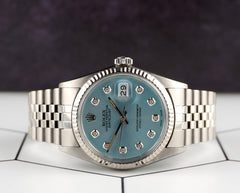 Rolex 36mm Datejust Steel Fluted Jubilee Ice Blue Dial Watch 16014