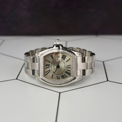 Cartier Roadster 30mm Ladies 0.25 Iced Stainless Steel Quartz Watch 2675