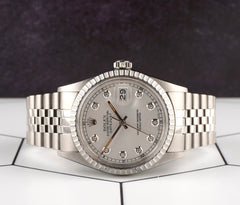Rolex 36mm Datejust Steel Engine-Turned Silver Dial Watch 16030
