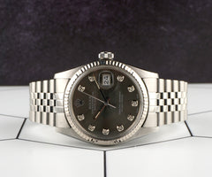 Rolex 36mm Datejust Steel Fluted Grey Dial Watch 16014