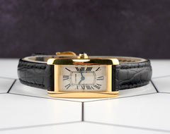 Cartier 35mm Tank Americaine 18K Yellow Gold Leather Band Ladies Watch 1710