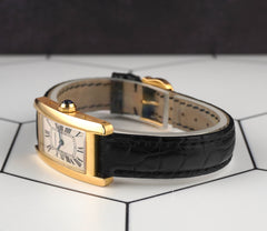 Cartier 35mm Tank Americaine 18K Yellow Gold Leather Band Ladies Watch 1710