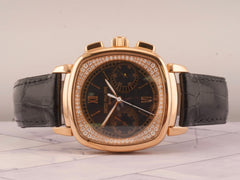 Patek Philippe Chronograph 35.5X40mm 18k RG Leather Band Black Dial 7071R-010