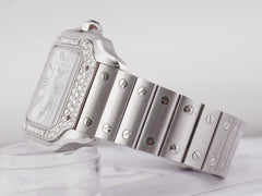 Cartier Santos Medium 35.1x35.1 mm Steel White Dial 1.50ct AM Diamond Bezel 4075