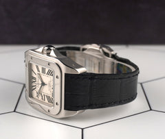 Cartier 33mm Santos 100 Steel Midsize Black Strap Men's Watch 2878 Papers