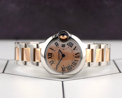Cartier Ballon Bleu 28mm Steel Rose Gold Pink Mother of Pearl Ladies Watch 3009