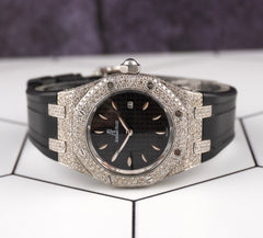 AUDEMARS PIGUET Lady Royal Oak 33mm Iced 8ct Diamonds Black Dial Watch 67620ST