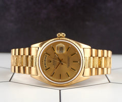 Rolex 36mm DAY-DATE 18k Yellow Gold President Bark Jubilee Men's Watch 1807