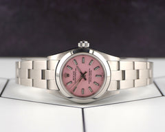Rolex 25mm Oyster Perpetual Stainless Steel Pink Dial Watch 67180