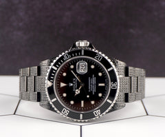 Rolex Submariner Date 40mm Black Iced Out 5ct Diamonds Oyster Steel Watch 16610