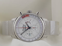 Breitling Top Time 41mm Steel Fixed Bezel White Dial Mesh Band AB0176
