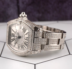 Cartier Roadster GMT XL 42mm Men's Steel Watch Iced 10ct Diamonds Roman Ref 2722