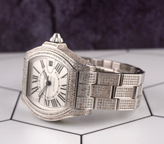 Cartier Roadster GMT XL 42mm Men's Steel Watch Iced 8ct Diamonds Roman Ref 3312