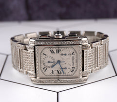 Cartier Tank Francaise Chrono Ladies 28mm Steel Watch Iced 8ct Diamonds Ref 2303