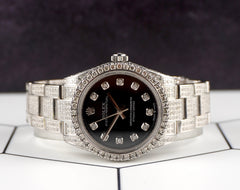 Rolex 31mm Oyster Perpetual Iced Out 8ct Diamonds Black Steel Watch 177200