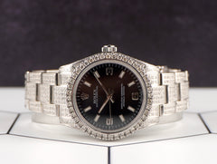 Rolex 31mm Oyster Perpetual Iced Out 8ct Diamond Black Arabic Steel Watch 177200