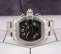 Cartier Roadster XL Men's Watch Black Dial 43mm Iced Out 6ct Diamonds Ref 2618