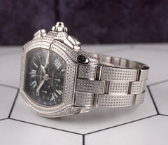 Cartier Roadster XL Men's Watch Black Dial 43mm Iced Out 6ct Diamonds Ref 2618