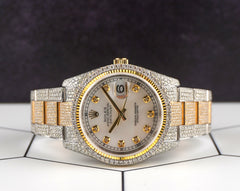Rolex 36mm Datejust 18k YG/Steel 13ct Iced Out Diamonds White Mop Watch 116233