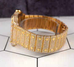 Cartier Santos Mens 39.8mm 18k Yellow Gold Watch Iced Out 25ct Diamonds 4070