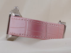 Cartier Santos 100 33mm Steel Silvere Dial Fixed Pink Leather Band W20126X8