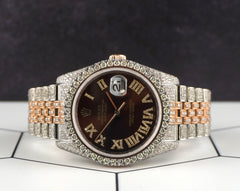 Rolex 36mm Datejust 18k Rose Gold/Steel Iced out 16ct Diamonds Roman Dial 116201
