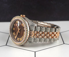 Rolex 36mm Datejust 18k Rose Gold/Steel Iced out 16ct Diamonds Roman Dial 116201