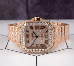 Cartier Santos Large 18k Rose Gold 40mm Iced 25ct Genuine Diamonds 4071