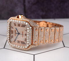 Cartier Santos Large 18k Rose Gold 40mm Iced 25ct Genuine Diamonds 4071