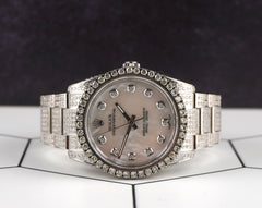 Rolex 34mm Airking Iced Out 7ct Diamond White Mop Dial Oyster Steel Watch 114200