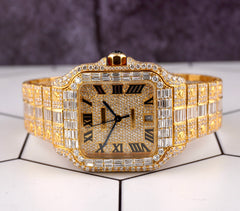Cartier Santos Large Men's 40mm 18k Yellow Gold Watch Iced Out 30ct Diamond 4070