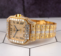 Cartier Santos Large Men's 40mm 18k Yellow Gold Watch Iced Out 30ct Diamond 4070