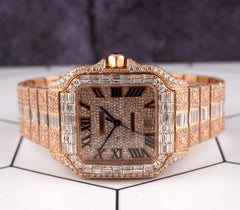 Cartier Santos 18k Rose Gold Baguette 39.8mm Iced 30ct Genuine Diamonds 4071