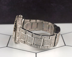 Rolex 34mm Airking Iced Out 15ct Diamonds Pink Floral Dial Steel Watch 114200