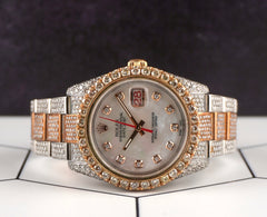 Rolex 36mm Datejust 18k RG/Steel 17ct Iced Out White Mop Diamond Dial 116231