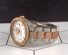 Rolex 36mm Datejust 18k RG/Steel 17ct Iced Out White Mop Diamond Dial 116231