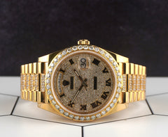 Rolex Day-Date 40mm 18k YG Iced Out 10ct Diamonds Roman Dial Watch 228238