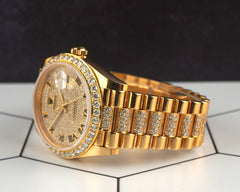 Rolex Day-Date 40mm 18k YG Iced Out 10ct Diamonds Roman Dial Watch 228238