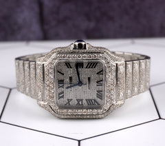 Cartier Santos Medium 35mm Custom Iced 13ct Diamonds Ladies Steel Watch 4075