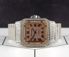 Cartier Santos 32mm Ladies RG Plated Watch Iced 10ct White Diamonds 2823