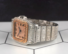 Cartier Santos 32mm Ladies RG Plated Watch Iced 10ct White Diamonds 2823