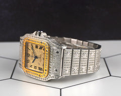 Cartier Santos 32mm Ladies YG Plated Watch Iced 10ct White Diamonds 2823