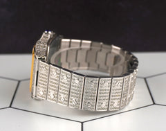 Cartier Santos 32mm Ladies YG Plated Watch Iced 10ct White Diamonds 2823