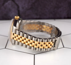 Rolex Datejust 36mm 18k YG & Steel Fluted Green Roman Diamond Dial Watch 16013