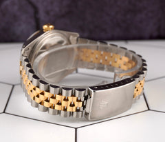 Rolex Datejust 36mm 18k YG & Steel Fluted Green Roman Diamond Dial Watch 16013