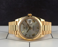 Rolex 40mm President Day-Date II 18K Yellow Gold Silver Roman Dial Watch 228238