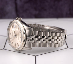 Rolex 36mm Datejust Mens Steel Watch Fluted Folded Jubilee Silver Dial 1601