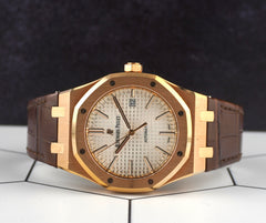 Audemars Piguet 41mm Royal Oak 18K Rose Gold Silver Men's Watch 15400OR